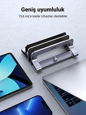 Masa Için Dikey Dizüstü Bilgisayar Standı Çift Yuvalı Dizüstü Bilgisayar Standı Tutucu Ayarlanabilir Dock Alüminyum Masaüstü Standı MacBook Air Pro, Microsoft Surface Laptop 4, Lg Gram 17 ile