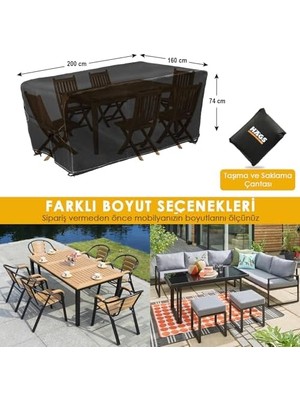 Bahçe Mobilyası Örtüsü, 200-160-74CM, Ağır Hizmet Oxford Kumaş, Su Geçirmez, Dış Mekan Veranda Masa Örtüsü, Havalandırmalı Masa ve Sandalye Koruma Kılıfı - Gri