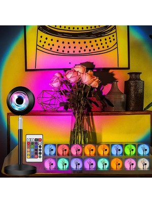 Rgb Sunset Gün Batımı Projektör, 16 Renk Modlu, LED Ambiyans Işığı, Hd Kristal Lens, 360° Döner Başlık, Uzaktan Kumandalı, Ayarlanır Parlaklık, Fotoğraf ve Sosyal Medya Için Dekoratif Lamba