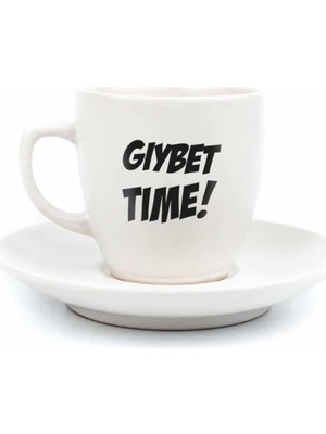 Gıybet Time! Krem Türk Kahvesi Fincanı - Hediye Seramik Türk Kahvesi Fincanı