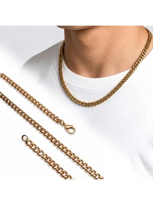 Kuşkaya Ticaret Mariner Zincir Erkek Çelik Kolye 6X2MM 55CM Gold - Sarı