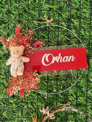 Empressco Özel Konsept Tasarım Şeffaf Boyalı Kuru Çiçekli Bebek Çocuk Kapı Süsü Odası Süsü