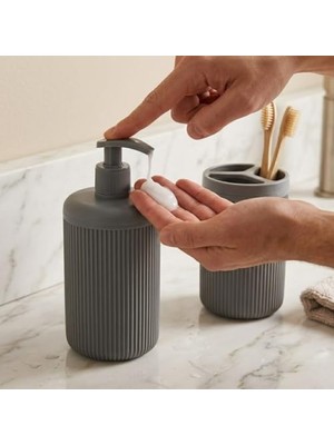 Ikili Sabunluk Seti - Modern Banyo ve Mutfak Tezgah Üstü Seti - Sıvı Sabunluk ve Losyon Şişesi - Paslanmaz Pompalı 2'li Set-Antrasit Renk