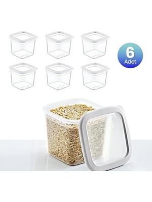 6'lı Set Skali Kare Saklama Kabı Beyaz 740 ml