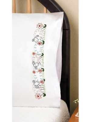 Tobin T232113 Damgalı Yastık Kılıfı Çifti Nakış Seti, 50,7 cm x 75,8 Cm, Koyun, Beyaz