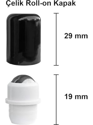 Afracam 10 ml Çelik Roll On Şişesi 10 cc Sızdırmaz Siyah Kapaklı Cam Şişe 2 Adet (Şeffaf, 10)