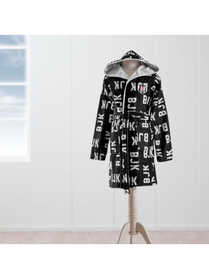 Happy Trend Taç Beşiktaş 1903 Lisanslı Desenli%50 Pamuk%50 Polyester Bornoz, Siyah Beyaz, 6-8 Yaş