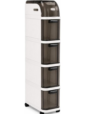 Happy Trend Pro Slim Tekerlekli Organizer Dolap, 4 Çekmeceli Dar Alan Depolama Ünitesi, Banyo, Mutfak ve Çamaşır Odası Için Çok Amaçlı Aralık Dolabı, 95X20X38,5 cm