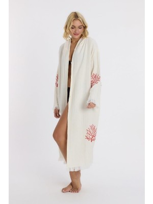 Happy Trend Muslin Peştemal Bornoz Banyo ve Plaj Elbisesi Kırmızı L/xl