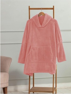 Happy Trend Mulberry Wellsoft Kapşonlu Giyilebilir Tv Battaniyesi Unisex Over Size - Pembe