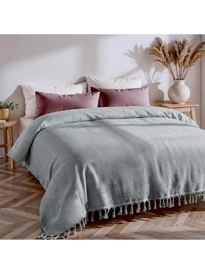 Happy Trend Kanepe, Koltuk ve Yatak Örtüsü - 200X220 cm -%100 Pamuk Iplik - Nefes Alır ve Yakmaz - Oturma Odası ve Yatak Odası Dekorasyonu - Orta Kalınlıkta Pamuk Battaniye - Boho Tasarım - Adaçayı