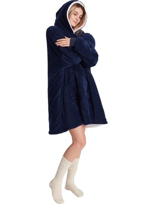 Happy Trend Poffy Oversize Giyilebilir Battaniye Tek Beden Çok Rahat Unisex Hoodie Peluş Kapüşonlu Sweatshirt