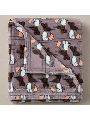 Happy Trend Desenli Polar Battaniye Çift Kişilik 195X215 cm Kahve Tavşan