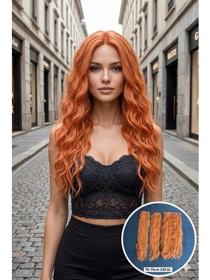 Marsilyan Bakır Afro Dalgalı Uzun Yarım Ay Saç – 3 Parça Çıt Çıt 75CM. 230 Gr. Vıp Serı