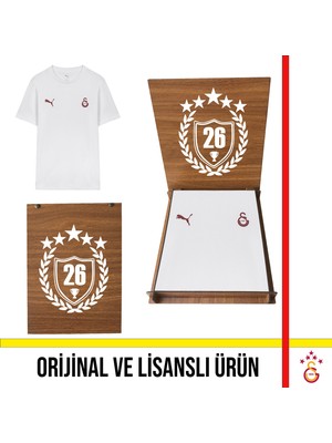 Galatasaray Lisanslı Puma Logolu ve Armalı Beyaz Tişört 26 Şampiyonluk Ahşap Kutulu 78290720
