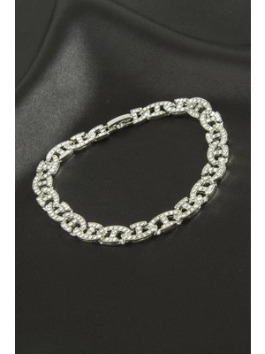 Bijuteri Net Chain Zirkon Taşlı Lüks Çelik Zincir Bileklik