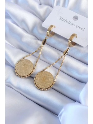 Uslucan Alışveriş 316L Çelik Gold Renk Çyrek Model Kadın Küpe - TJ-BKP8017