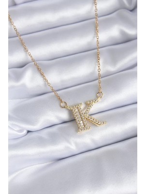 Uslucan Alışveriş 316L Çelik Gold Renk K Harf Model Zirkon Taşlı Kadın Kolye - TJ-BKO7712