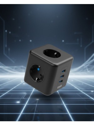Elektronik Cihazlar Için Akım Korumalı 3 Prizli USB Li Küp Priz