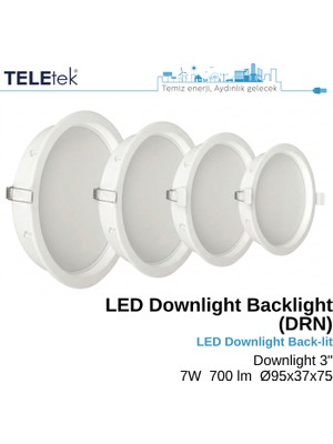 Teletek 7W LED Downlight Backlight Slim Yuvarlak Beyaz Işık  Spot Sıva Altı Panel Armatür , IP44 Ince Kasa Spot Aydınlatma
