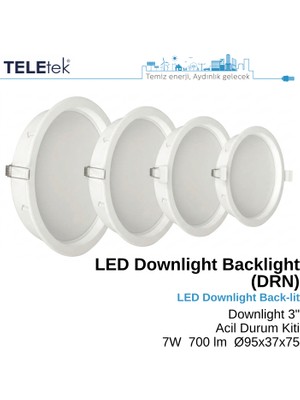 Teletek 7W Plastik Kasa Derin Spot Sıva Altı Acil Durum Kitli LED Downlight  Backlight Slim Yuvarlak Beyaz Işık  Spot Sıva Altı Panel Armatür , IP44 Ince Kasa Spot Aydınlatma