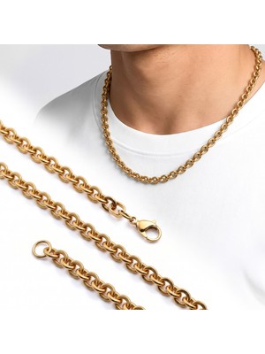 Beycen Aksesuar Mariner Zincir Erkek Çelik Kolye 6mm 55CM Gold 3902ECK045