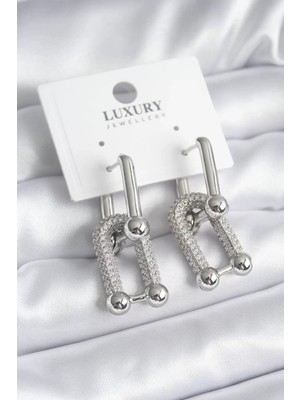 Uslucan Alışveriş Pirinç Gümüş Renk Zirkon Taşlı Tiffany Model Vıp Seri Kadın Küpe - TJ-BKP8335