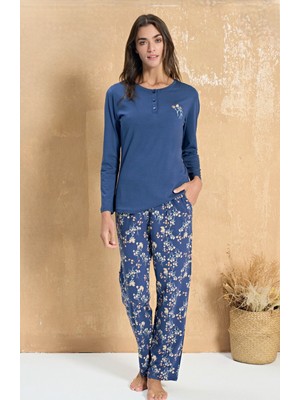 Over Sleep by Poleren Lacıvert Modal Pijama Takımı 3313