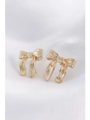 Uslucan Alışveriş Pirinç Gold Renk Çizgi Detay Fiyonk Küpe - TJ-BKP8934