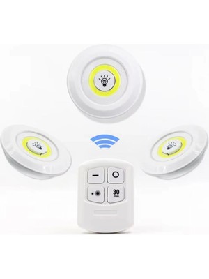 TKÇ 3 Lü Kumandalı Yapışkanlı Kablosuz Pilli LED Spot Lamba Işıldak