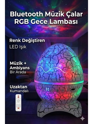 TKÇ Bluetooth Hoparlörlü Rgb Gece Lambası – Dinazor Yumurtası Işıklı, Uzaktan Kumandalı Dekor