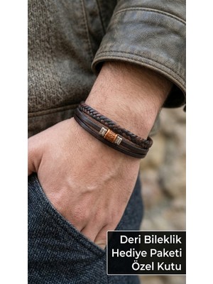 Herşey Nota Arcenzo Copper Kahverengi Deri Erkek Bileklik - Bakır Renk Metal Detaylı