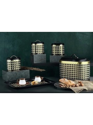 Empressco Damalı Metal Oval Ekmeklik Baharatlık Seti 4’lü