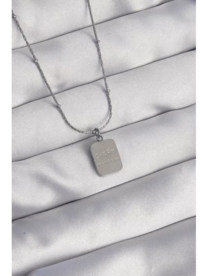 Uslucan Alışveriş 316L Çelik Gümüş Renk Kare Charm Model Kolye - TJ-BKO8927