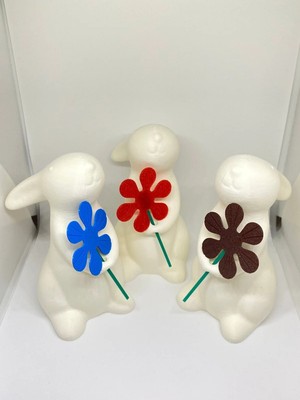 Empressco 3'lü Çiçekli Tavşan Biblo – Sevgiliye Romantik Hediye - 12 cm
