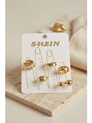 Inure Jewelry Gold Renk Pirinç Bohem Yüzük Kombini BYK4268