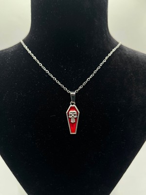 AG23 Tasarım Kırmızı Gümüş Renk Tabut Gotik Gothic Kolye