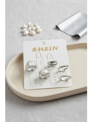 Inure Jewelry Gümüş Renk Pirinç Taş Detaylı Bohem Yüzük Kombini BYK4281