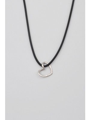 IDR Minimalist Kalp Kolye - PU Deri İp Zincirli Unisex Gümüş Kaplama - 60 cm