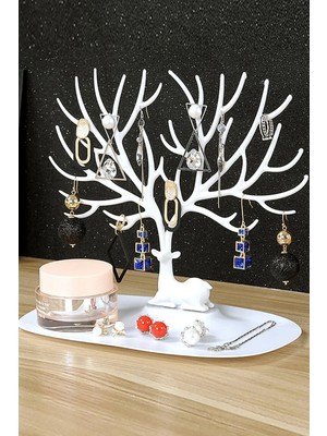 Empressco Geyik Tasarımlı Beyaz Takı Standı Yüzük Küpe Kolye Askılığı Mücevher Organizer Askı