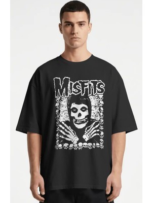 Sevbano Misfits Rock Metal Müzik Grubu Baskılı Unisex Oversize Premium Tişört