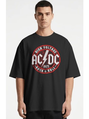 Sevbano Ac Dc Rock Metal Müzik Grubu Baskılı Unisex Oversize Premium Tişört