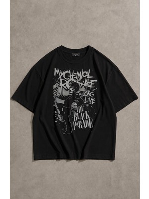 Fuddy Moda Unisex My Chemical Romance The Black Parade Baskılı Tişört, Oversize Rock Band Temalı Tshirt