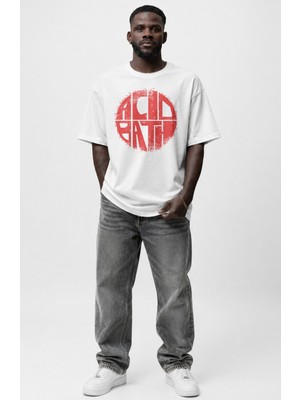 Fuddy Moda Unisex Acidbath Logo Baskılı Tişört, Oversize Rock Band Temalı Tshirt
