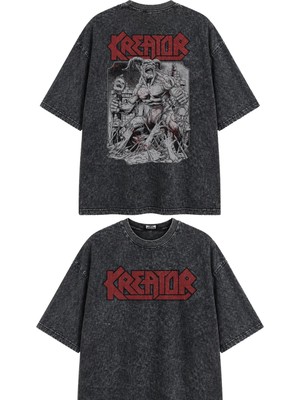 Fuddy Moda Unisex Oversize Rock Band Kreator Sırt Baskılı Yıkamalı Tişört