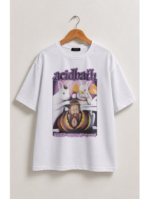 Fuddy Moda Unisex Acidbath Paegan Terrorism Tactics Baskılı Tişört, Oversize Rock Band Temalı Tshirt