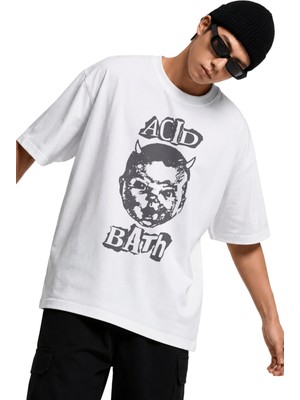 Fuddy Moda Unisex Acidbath Horror Baby Baskılı Tişört, Oversize Rock Band Temalı Tshirt