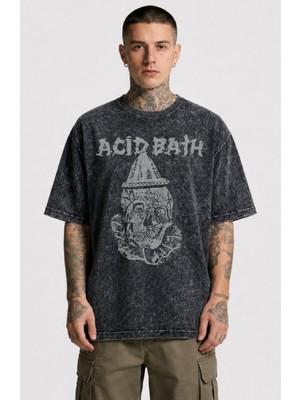 Fuddy Moda Unisex Acid Bath When The Kite String Pops Baskılı Yıkamalı Tişört, Oversize Rock Band Retro Tshirt