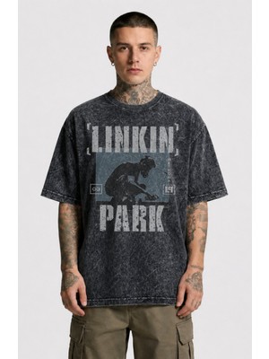 Fuddy Moda Unisex Linkin Park Lp Meteora Baskılı Yıkamalı Tişört, Oversize Rock Band Temalı Vintage Tshirt