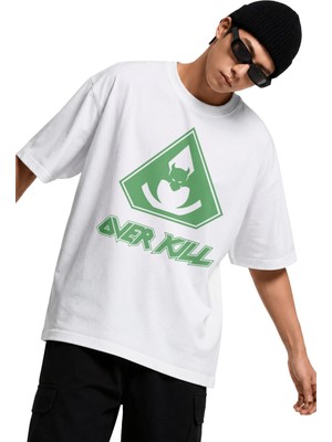 Fuddy Moda Unisex Overkill Logo Baskılı Tişört, Oversize Rock Band Temalı Tshirt
